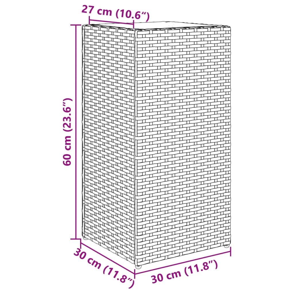 Plantenbakken 2 st 30x30x60 cm poly rattan bruin