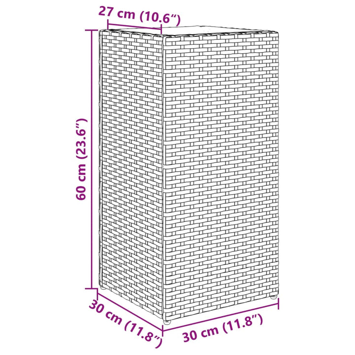 Plantenbakken 2 st 30x30x60 cm poly rattan bruin