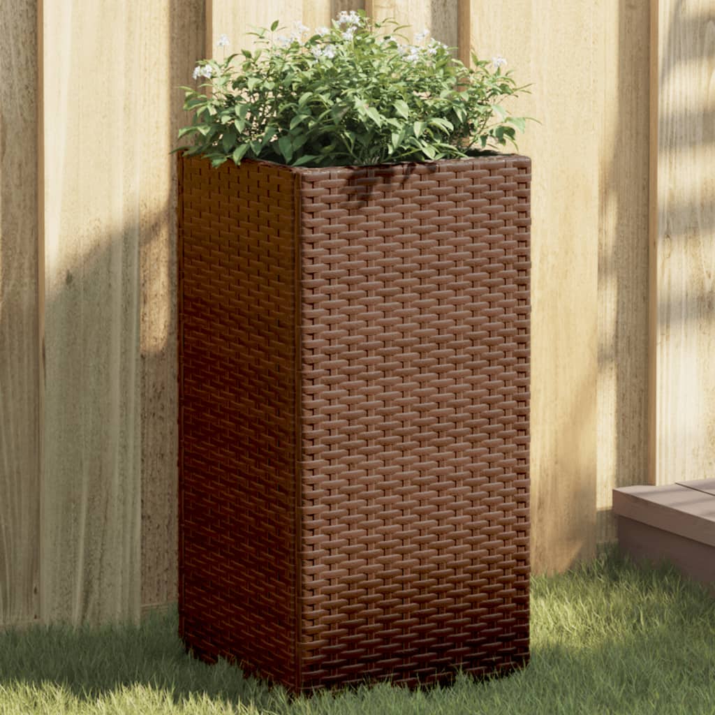 Plantenbakken 2 st 30x30x60 cm poly rattan bruin