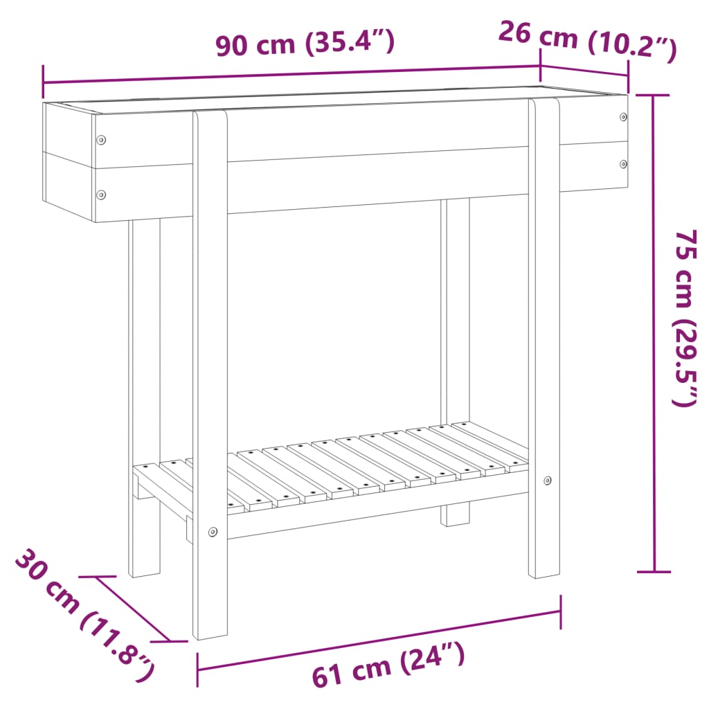 Plantenbak verhoogd 90x30x75 cm massief acaciahout