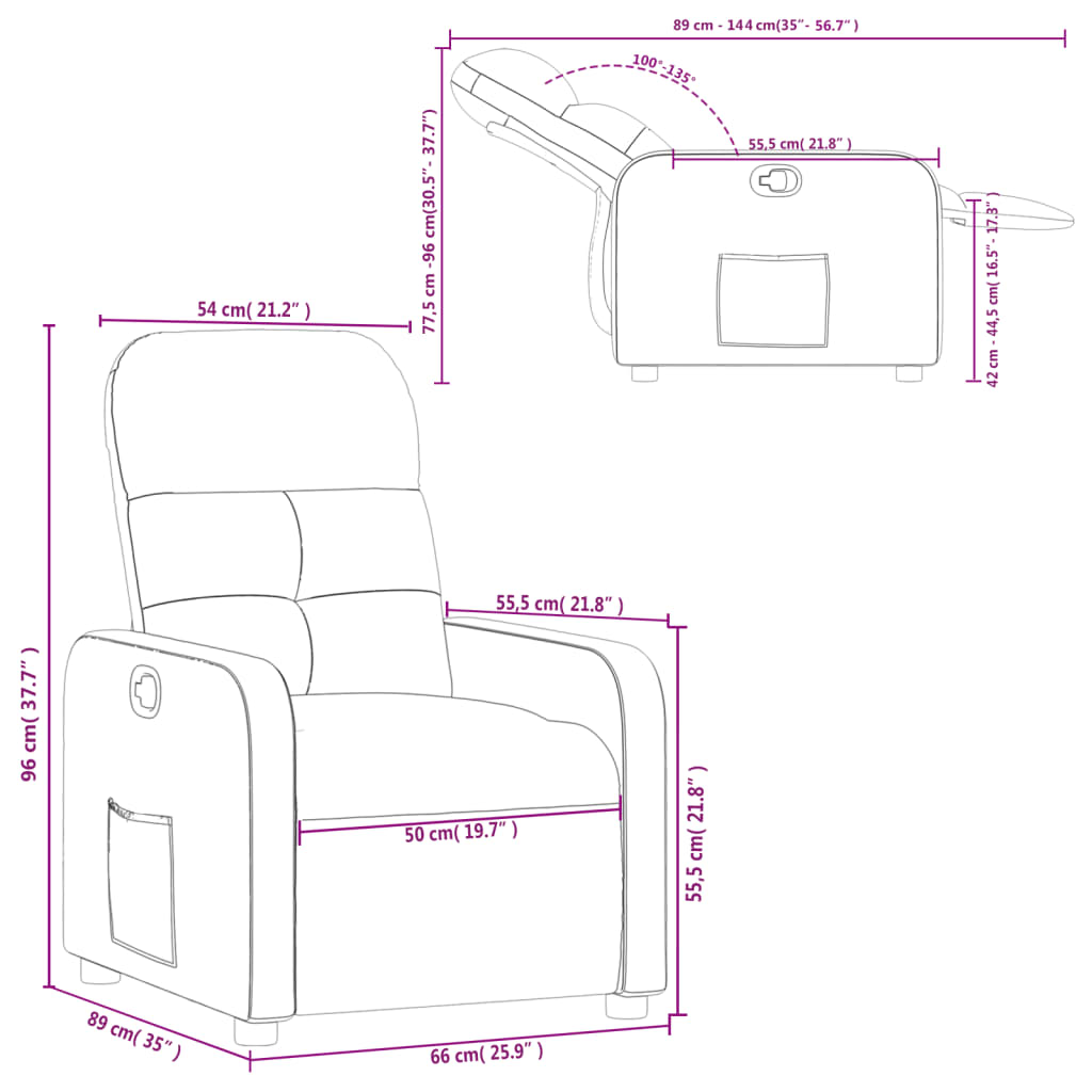 Fauteuil verstelbare stof zwart