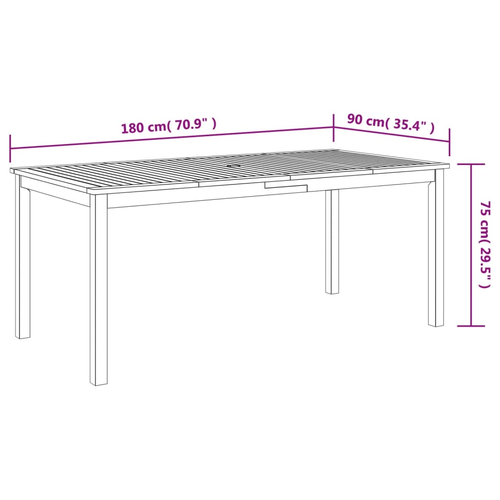 Tuintafel 180x90x75 cm massief acaciahout