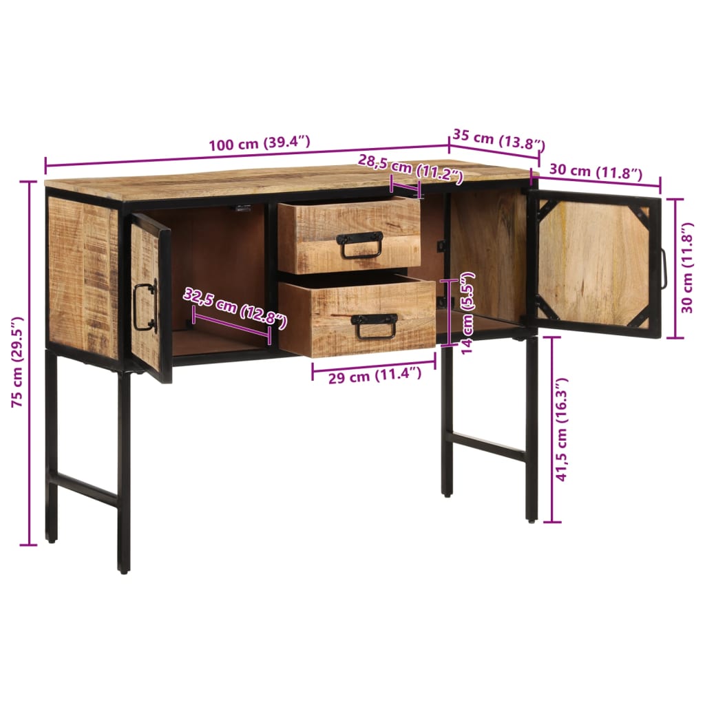 Hoge kast 100x35x75 cm massief ruw mangohout