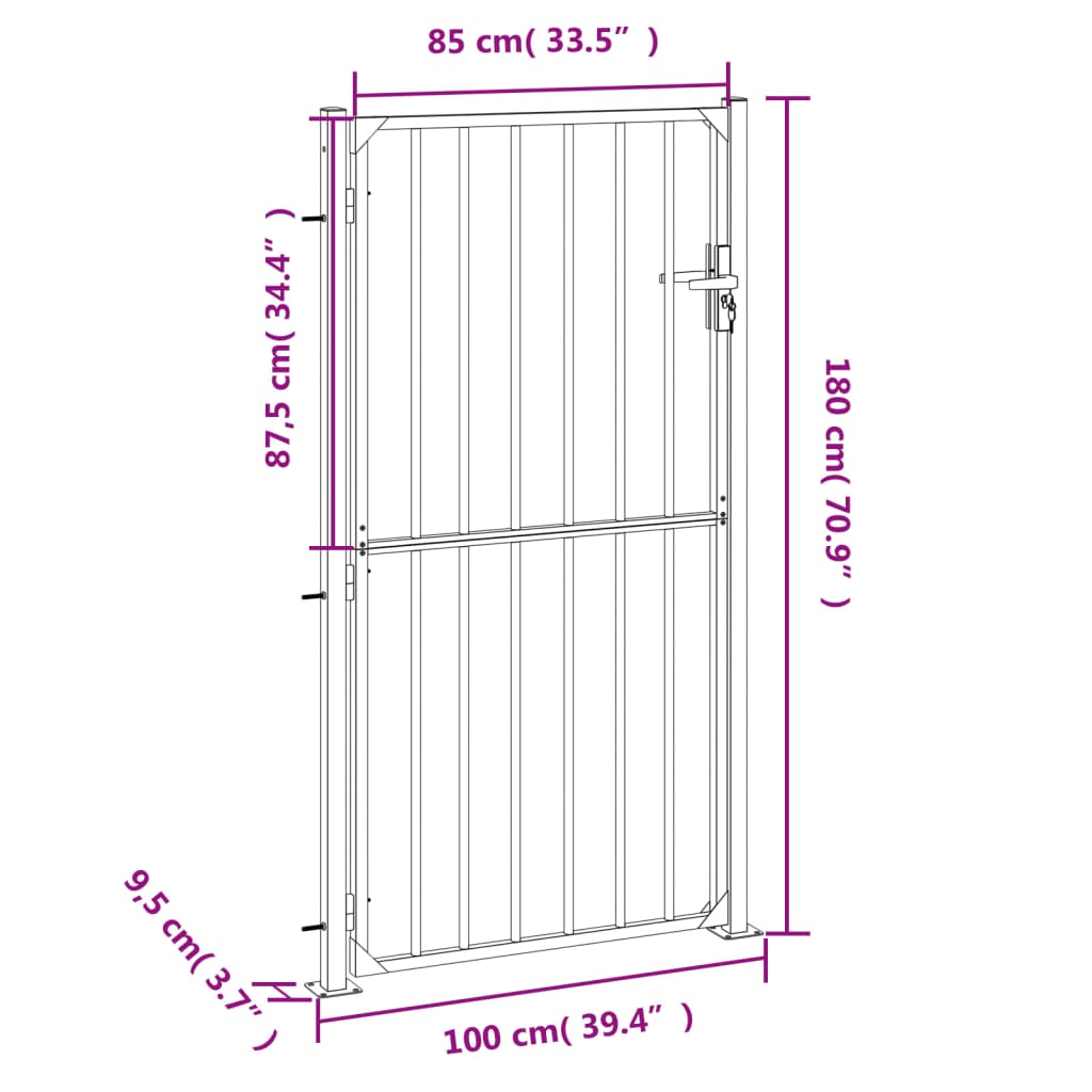 Poort 100x180 cm roestvrij staal