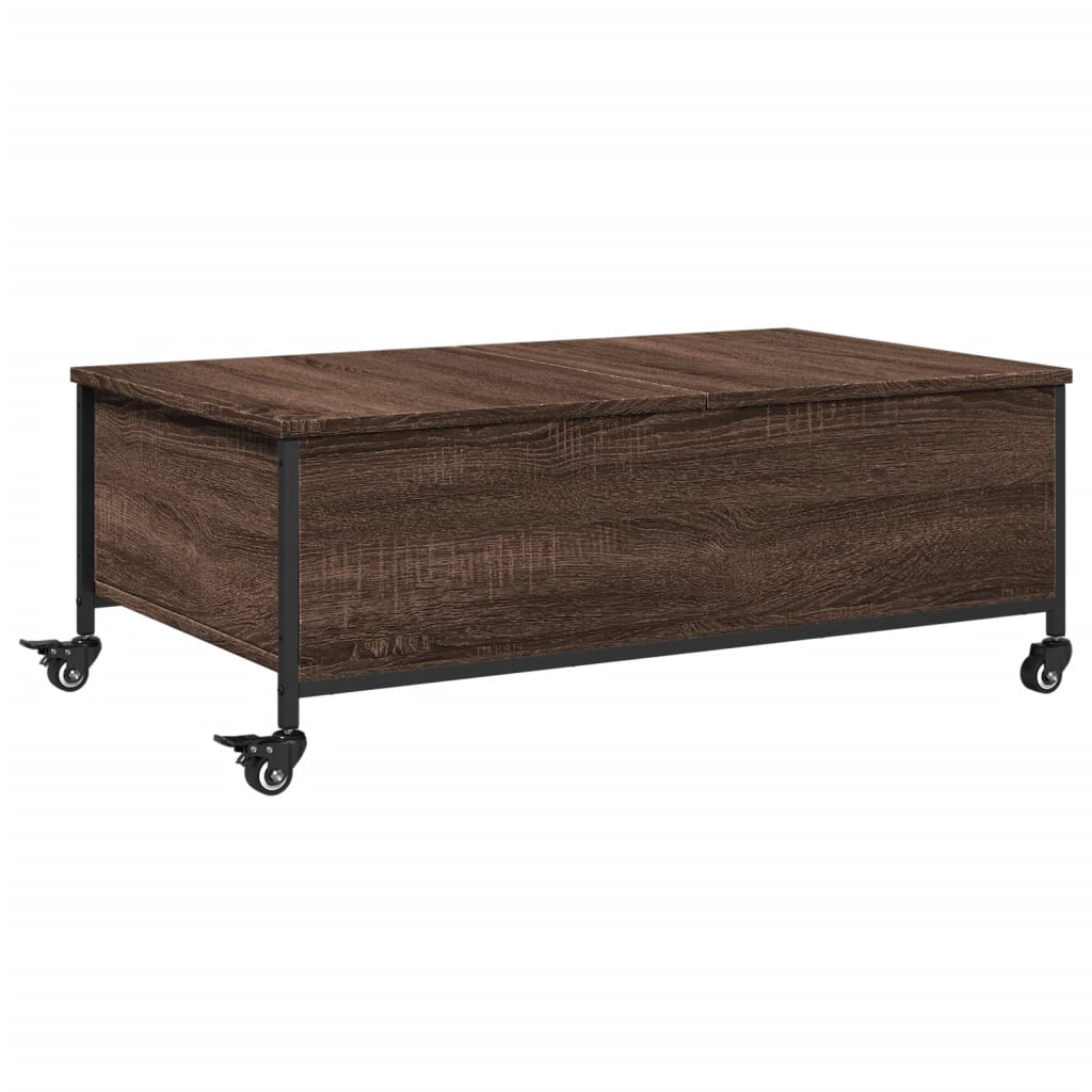 Salontafel met wielen 91x55x34 cm bewerkt hout bruin eikenkleur