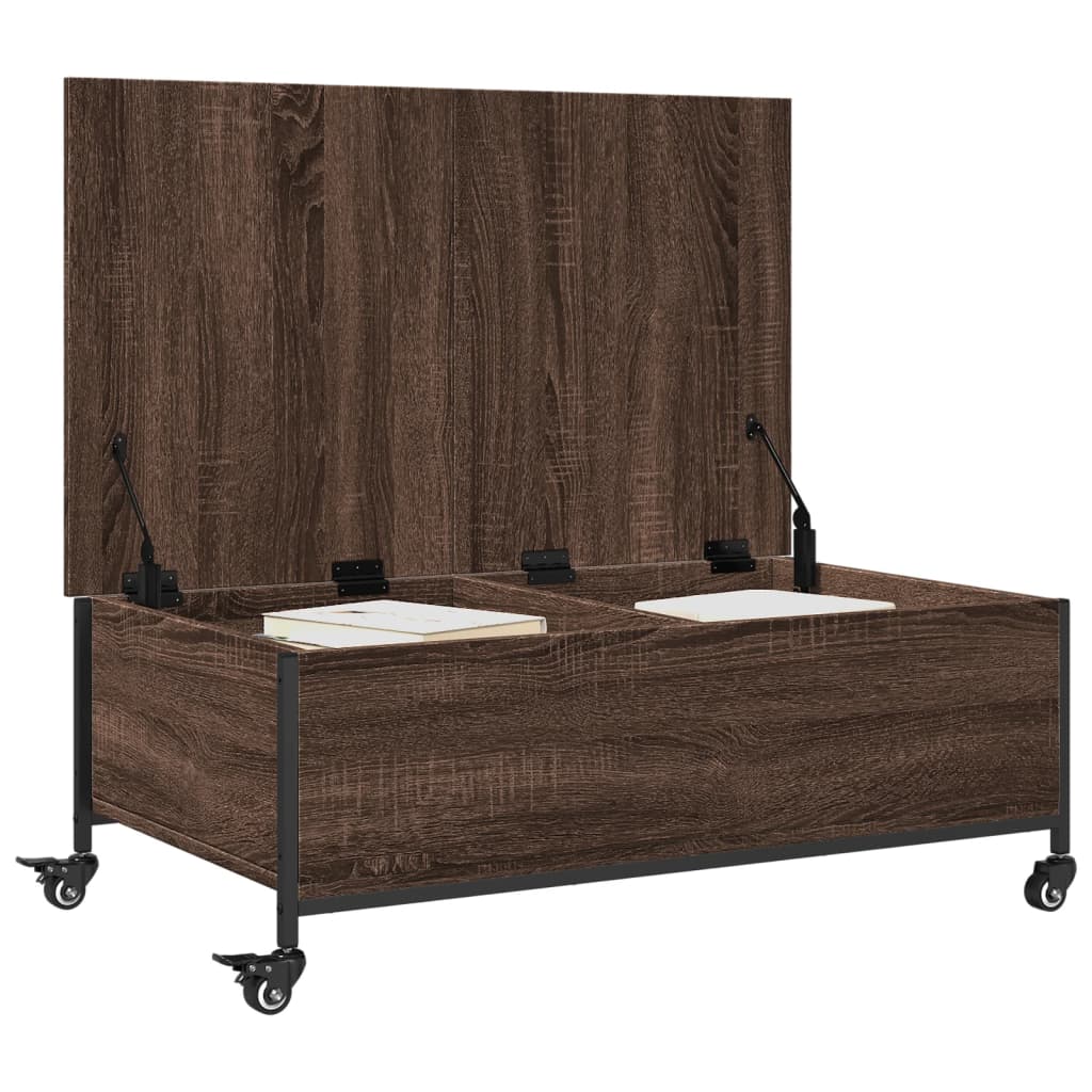 Salontafel met wielen 91x55x34 cm bewerkt hout bruin eikenkleur