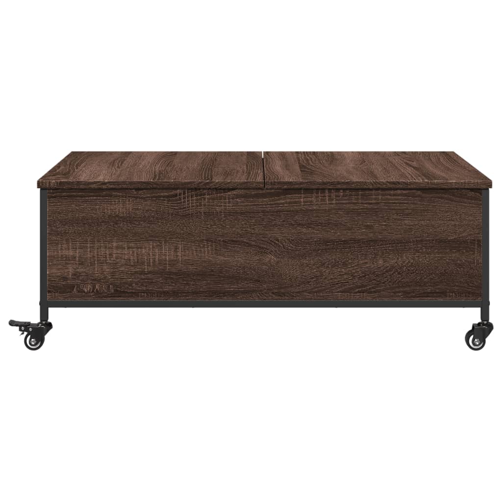 Salontafel met wielen 91x55x34 cm bewerkt hout bruin eikenkleur