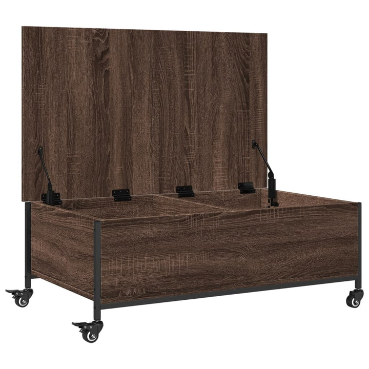 Salontafel met wielen 91x55x34 cm bewerkt hout bruin eikenkleur