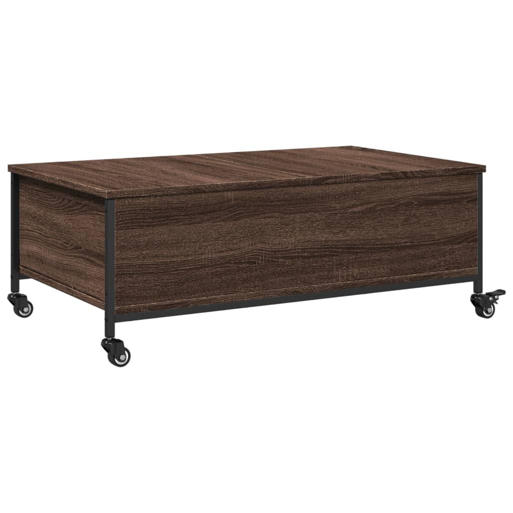 Salontafel met wielen 91x55x34 cm bewerkt hout bruin eikenkleur