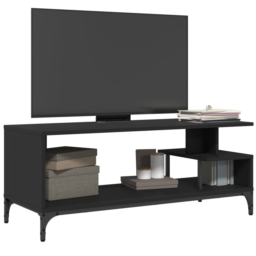 Tv-meubel 102x40x41 cm bewerkt hout en gepoedercoat staal zwart