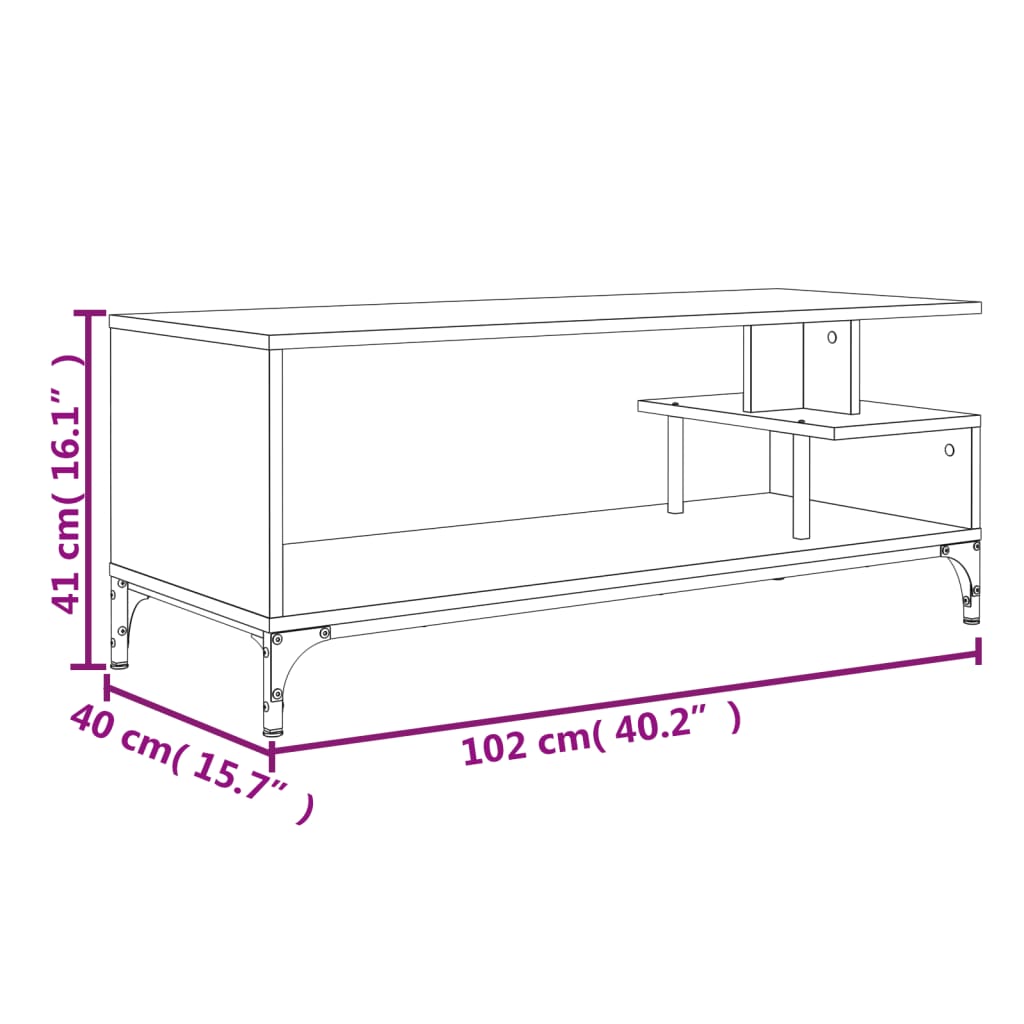 Tv-meubel 102x40x41 cm bewerkt hout en gepoedercoat staal zwart