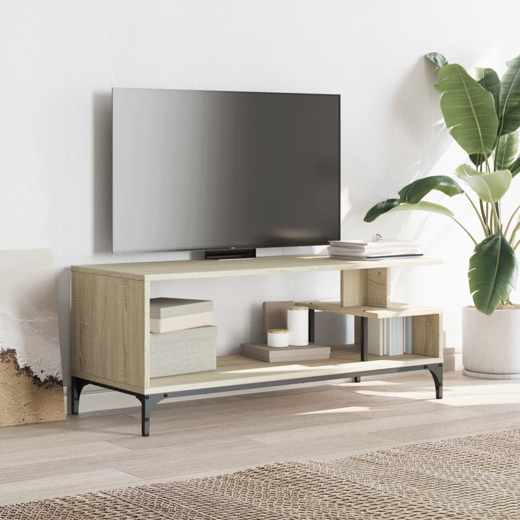 Tv-meubel 102x40x41 cm hout en gepoedercoat staal sonoma eiken