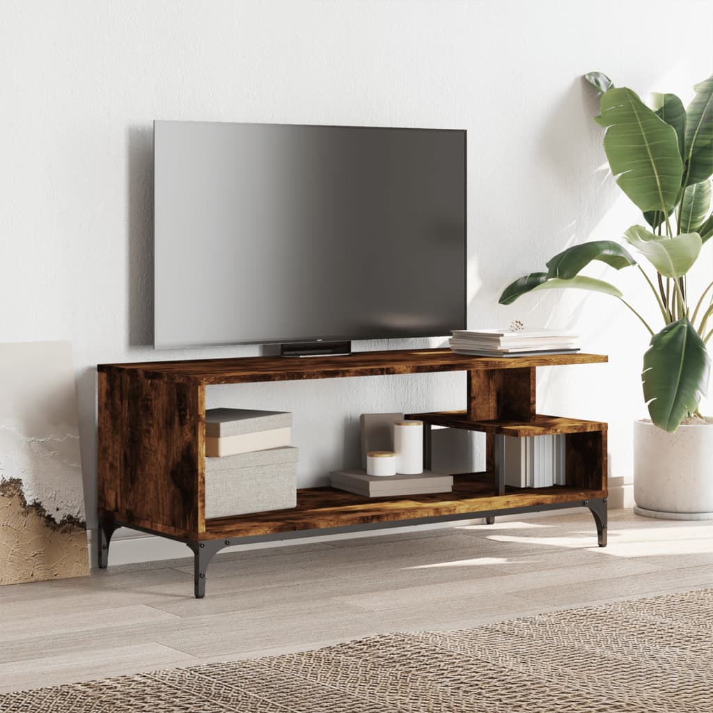 Tv-meubel 102x40x41 cm hout en gepoedercoat staal gerookt eiken
