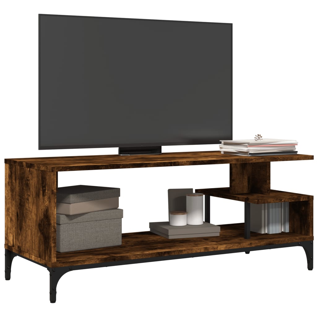 Tv-meubel 102x40x41 cm hout en gepoedercoat staal gerookt eiken
