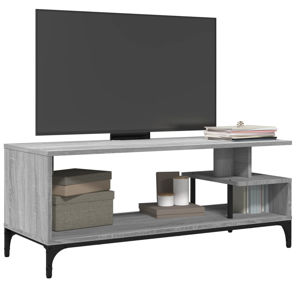Tv-meubel 102x40x41 cm hout en gepoedercoat staal grijs sonoma