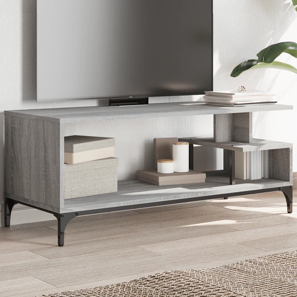 Tv-meubel 102x40x41 cm hout en gepoedercoat staal grijs sonoma