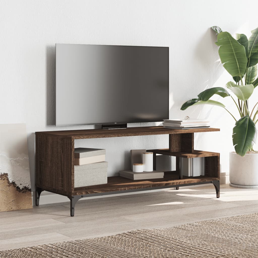 Tv-meubel 102x40x41 cm hout en gepoedercoat staal bruineiken