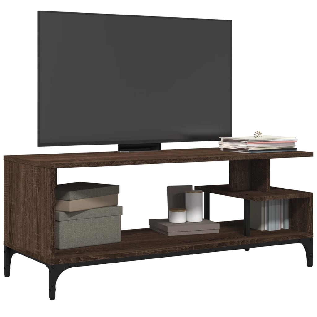 Tv-meubel 102x40x41 cm hout en gepoedercoat staal bruineiken