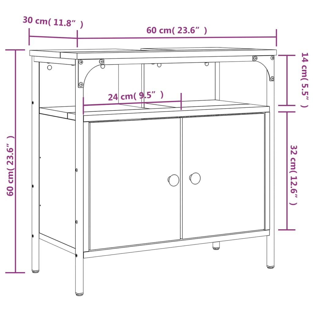 Wastafelkast 60x30x60 cm bewerkt hout zwart