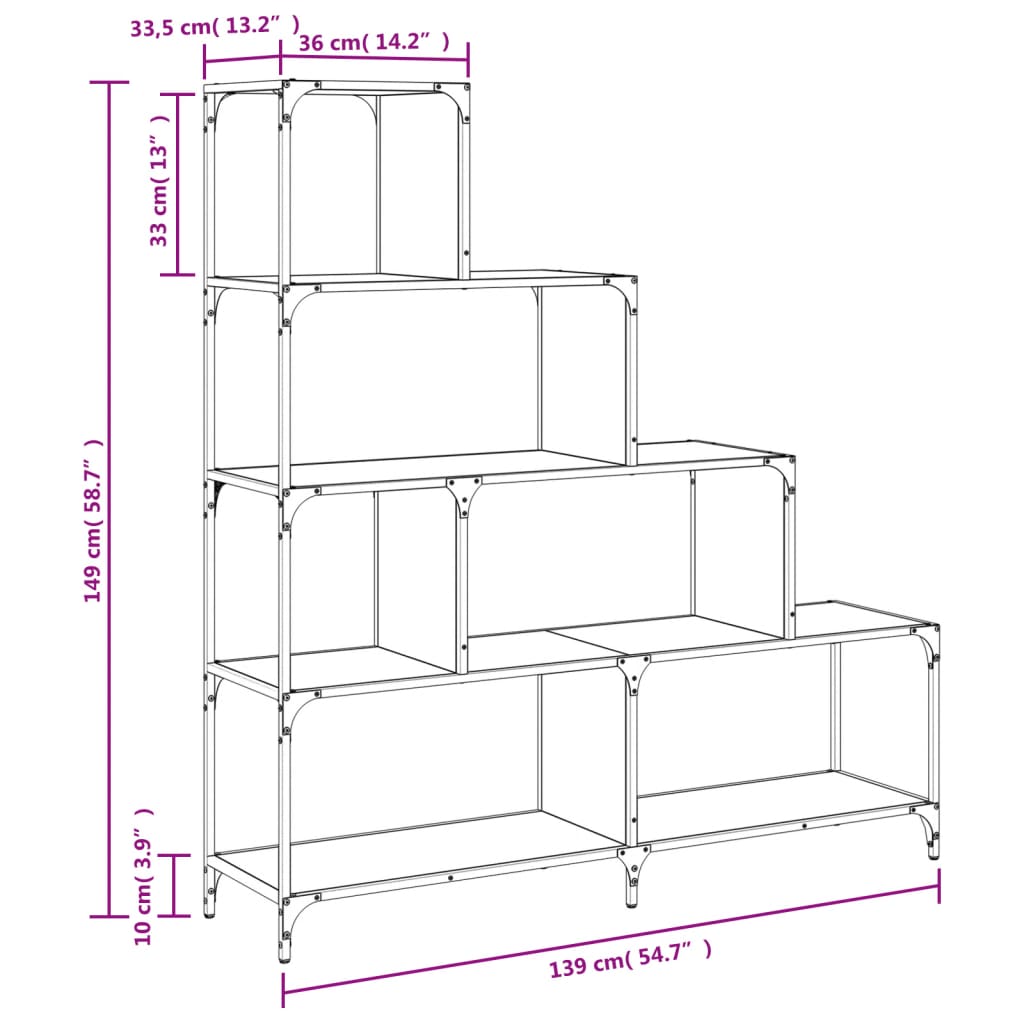 Boekenkast 4-laags 139x33,5x149 cm bewerkt hout zwart