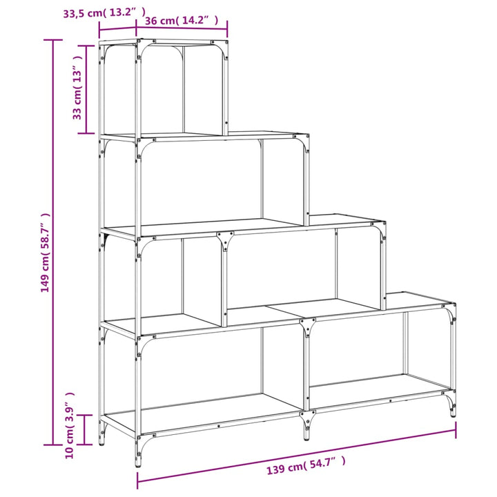 Boekenkast 4-laags 139x33,5x149 cm bewerkt hout sonoma eiken