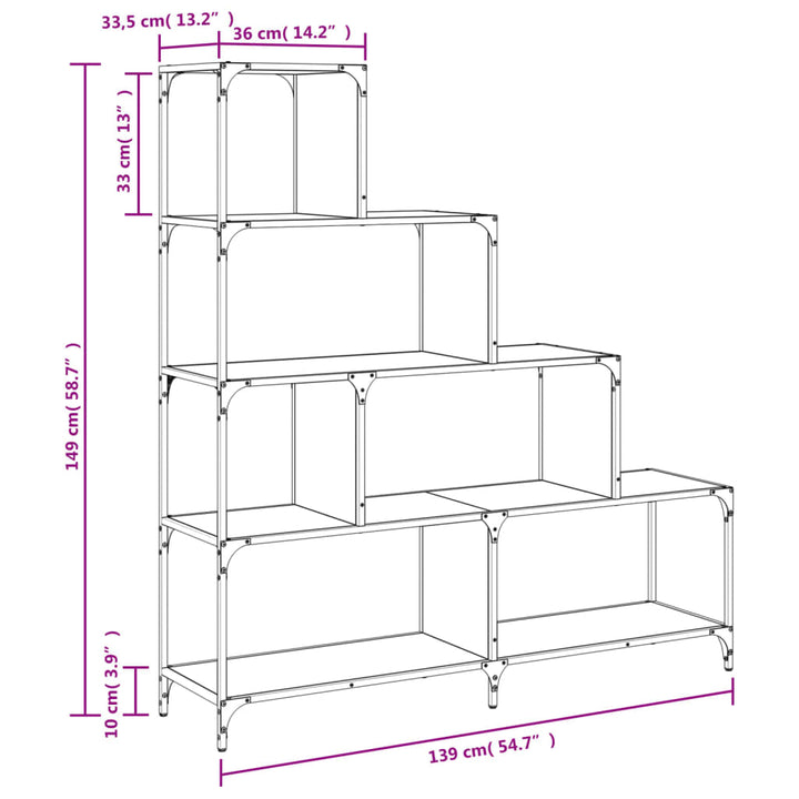 Boekenkast 4-laags 139x33,5x149 cm bewerkt hout gerookt eiken