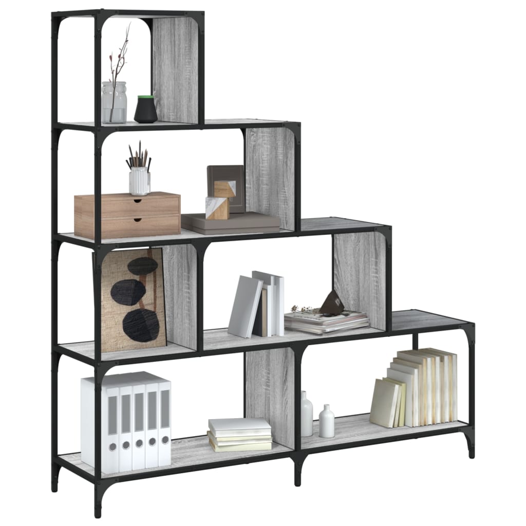 Boekenkast 4-laags 139x33,5x149 cm bewerkt hout grijs sonoma