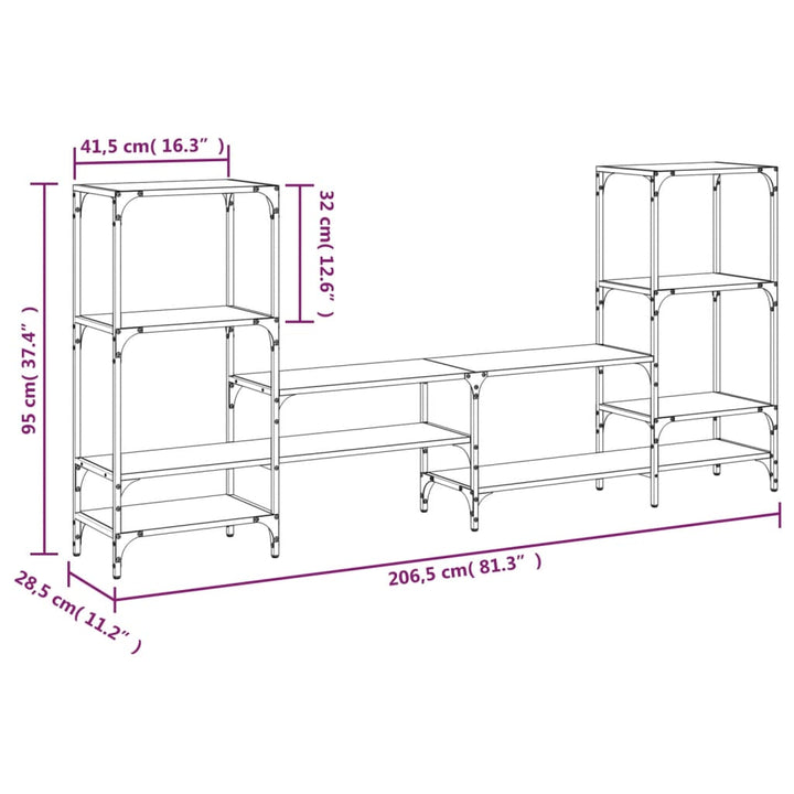 Tv-meubel 206,5x28,5x95 cm bewerkt hout zwart