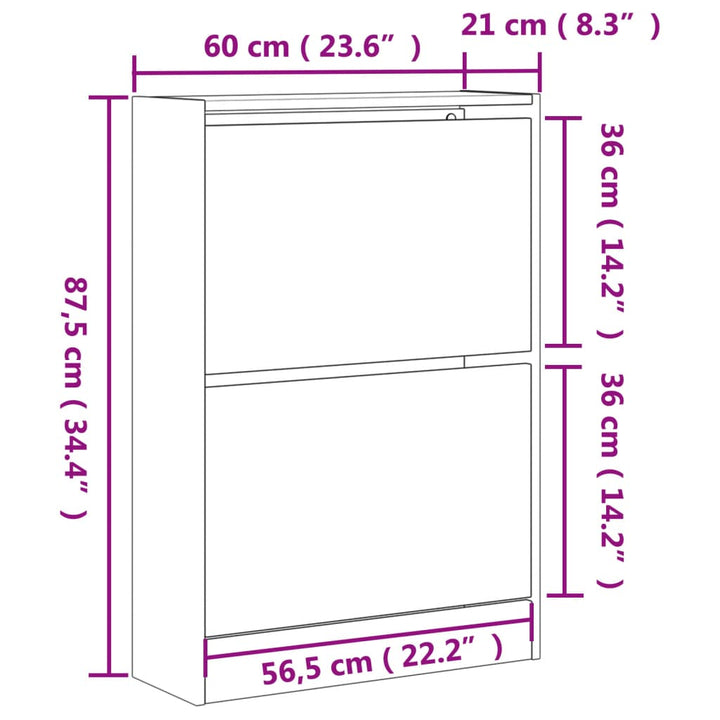 Schoenenkast 60x21x87,5 cm bewerkt hout bruin eikenkleur