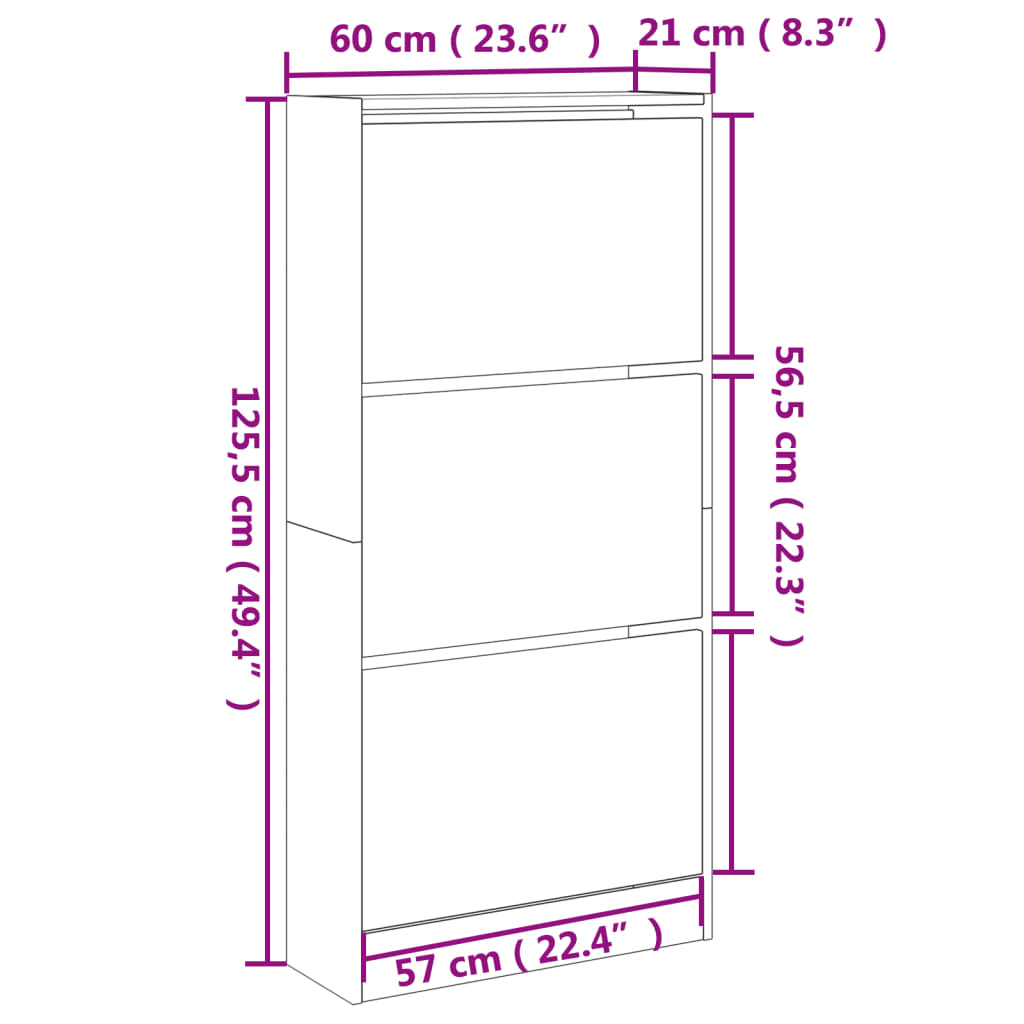 Schoenenkast 60x21x125,5 cm bewerkt hout betongrijs