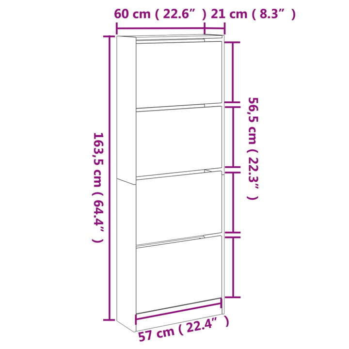 Schoenenkast 60x21x163,5 cm bewerkt hout betongrijs