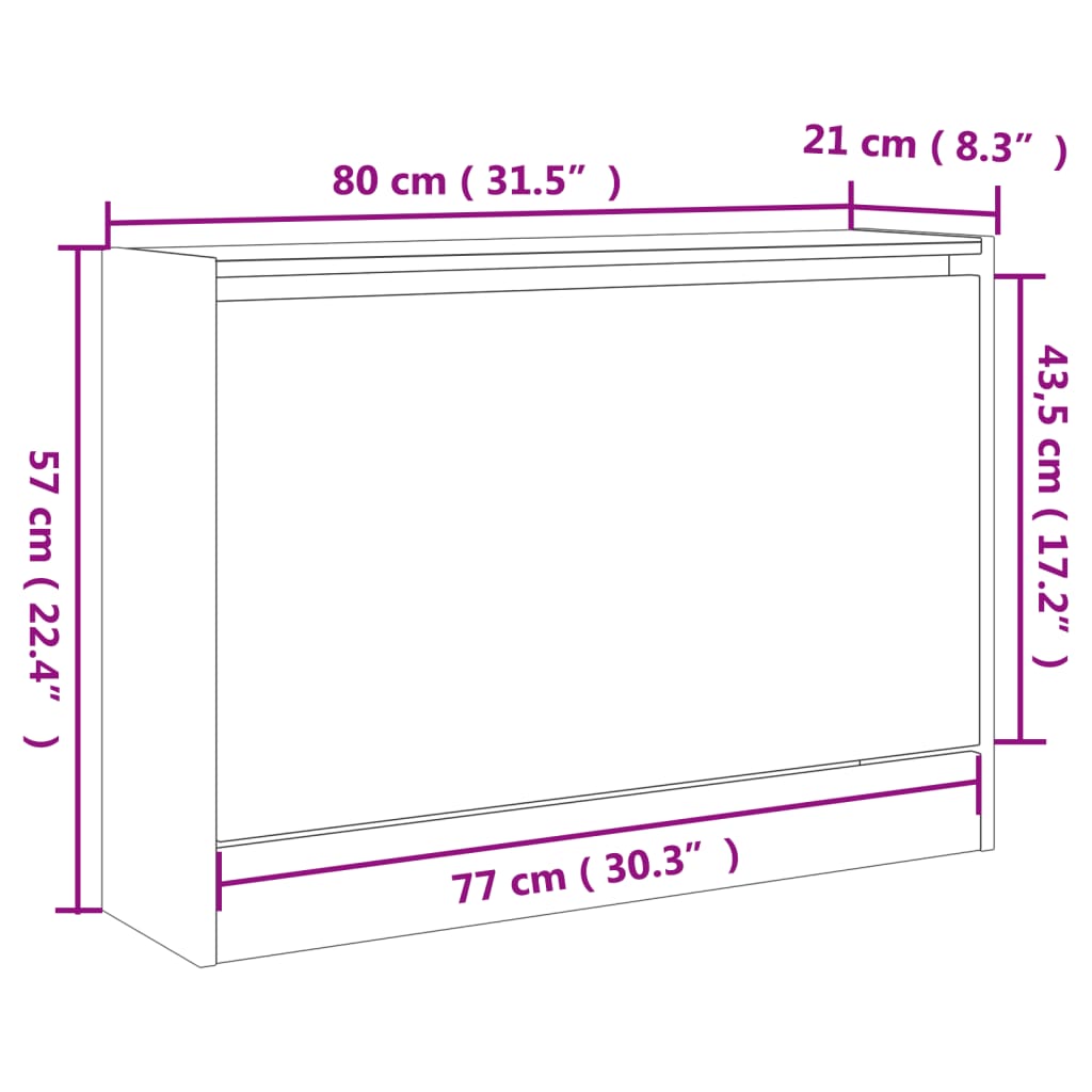 Schoenenkast 80x21x57 cm bewerkt hout wit