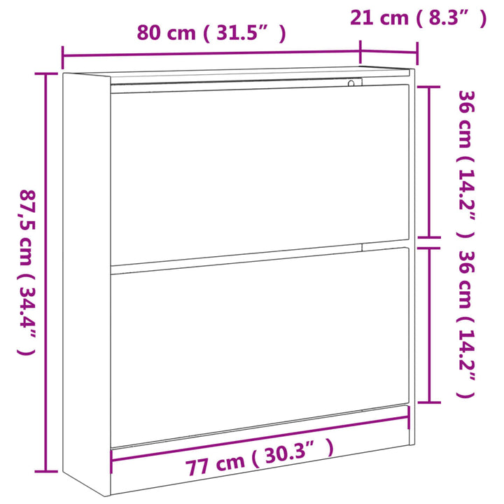 Schoenenkast 80x21x87,5 cm bewerkt hout gerookt eikenkleurig