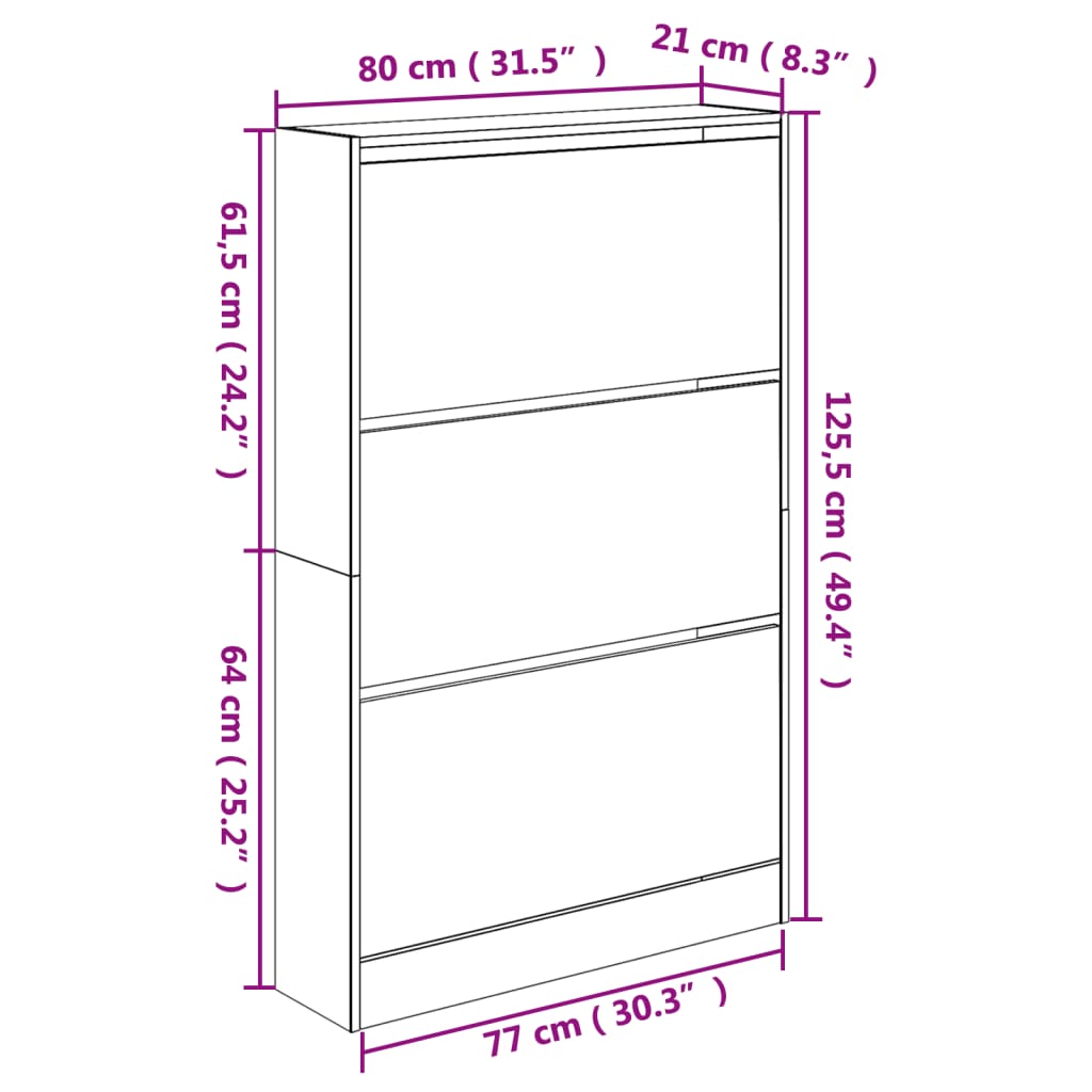 Schoenenkast 80x21x125,5 cm bewerkt hout betongrijs