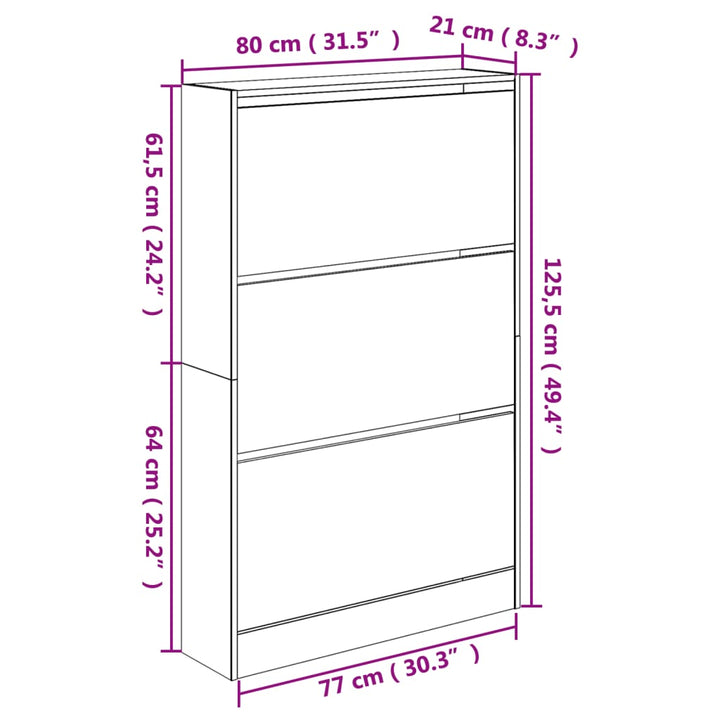 Schoenenkast 80x21x125,5 cm bewerkt hout betongrijs