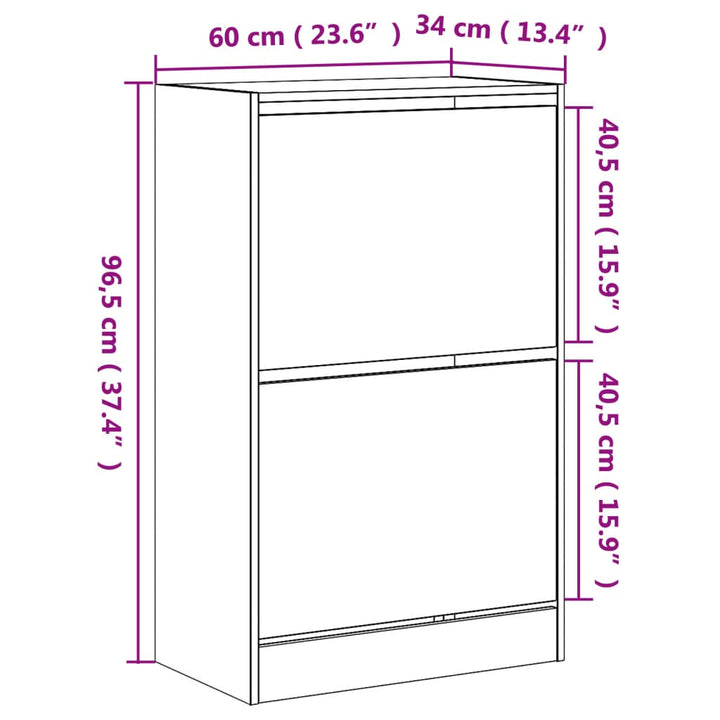 Schoenenkast 60x34x96,5 cm bewerkt hout wit