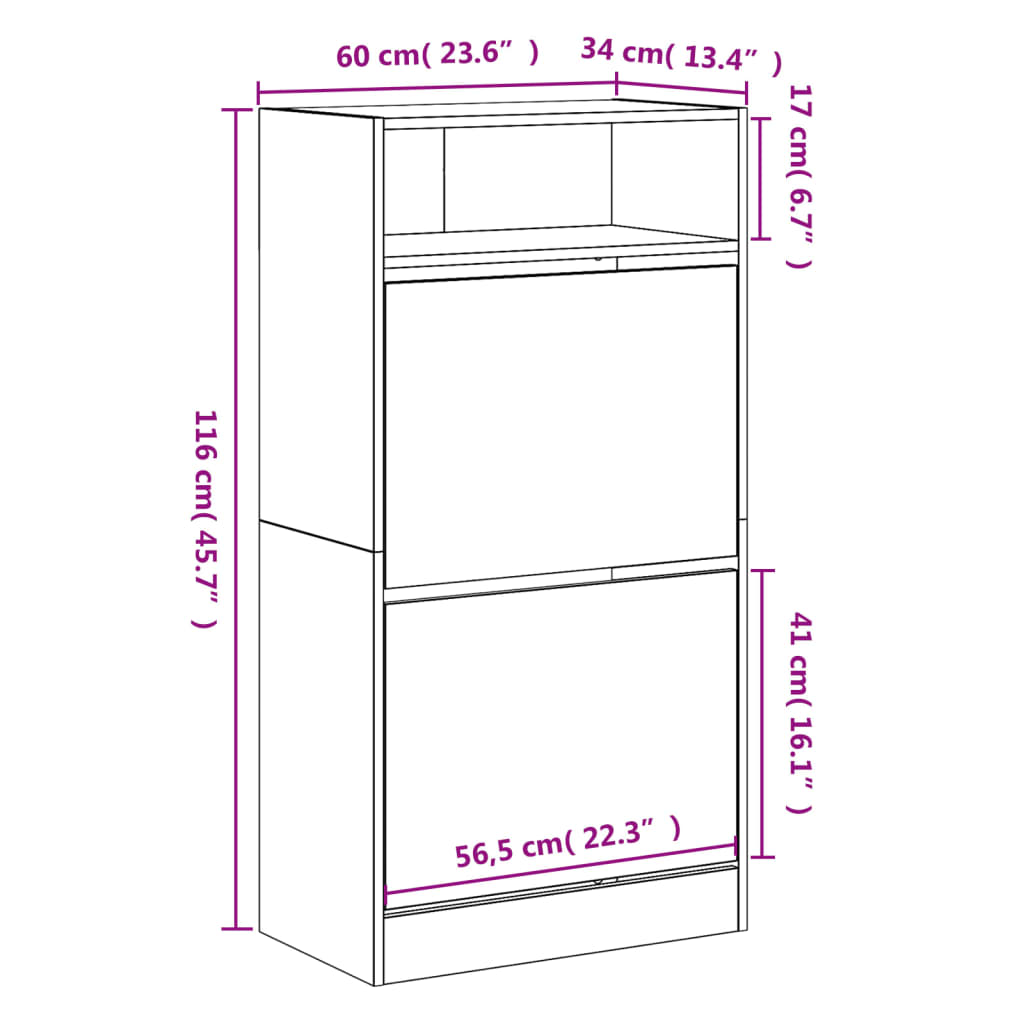 Schoenenkast 60x34x116 cm bewerkt hout gerookt eikenkleurig