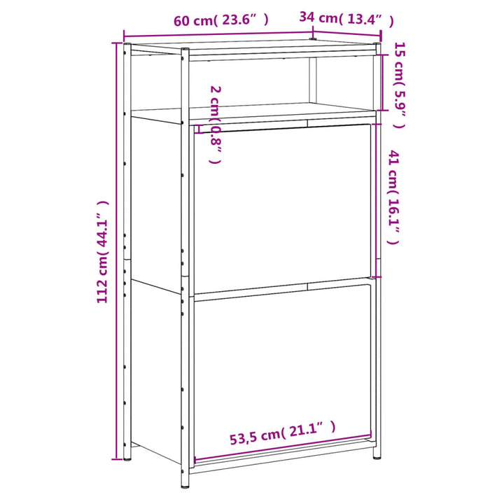 Schoenenkast 60x34x112 cm bewerkt hout gerookt eikenkleurig