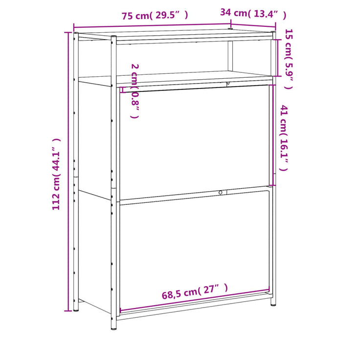 Schoenenkast 75x34x112 cm bewerkt hout gerookt eikenkleurig