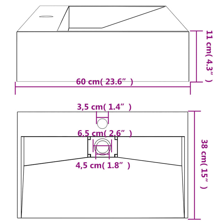 Wastafel 60x38x11 cm gegoten mineraal/marmer matzwart