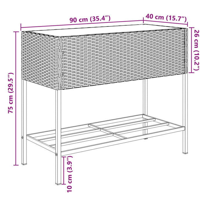 Plantenbak met schap poly rattan zwart