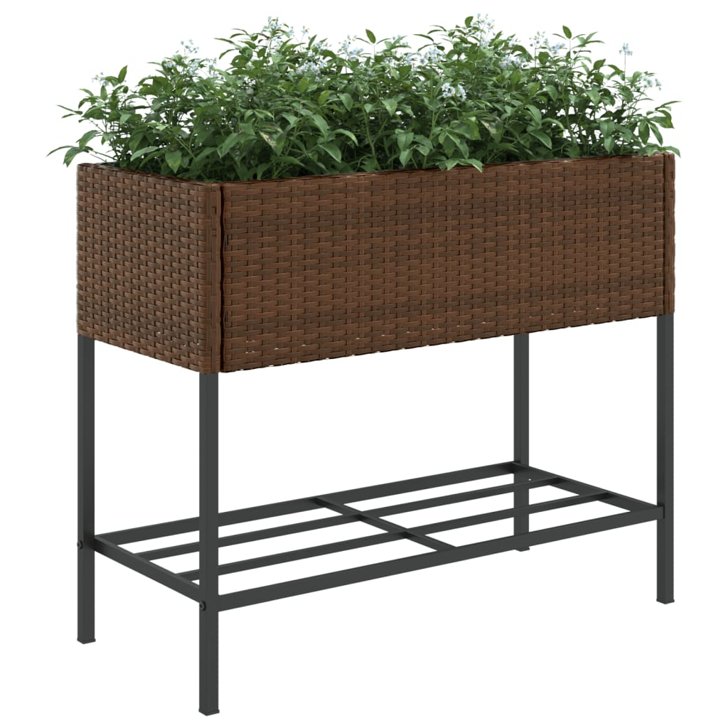 Plantenbak met schap poly rattan bruin