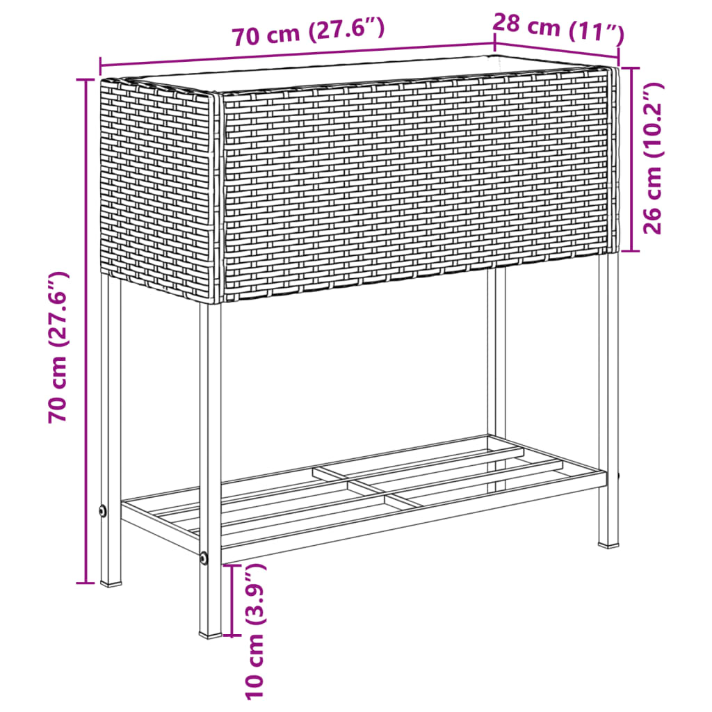 Plantenbak met schap poly rattan zwart