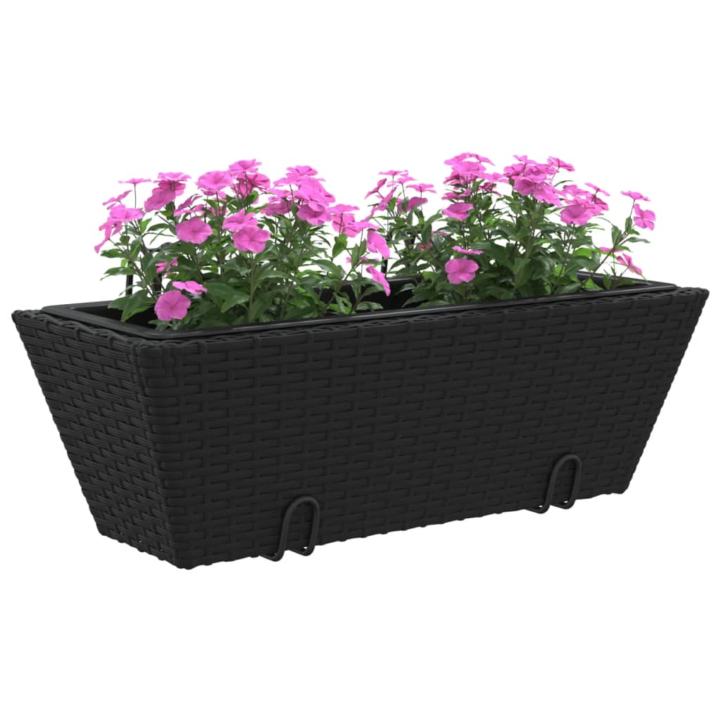 Plantenbakken 2 st met haken poly rattan zwart