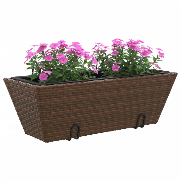 Plantenbakken 2 st met haken poly rattan bruin