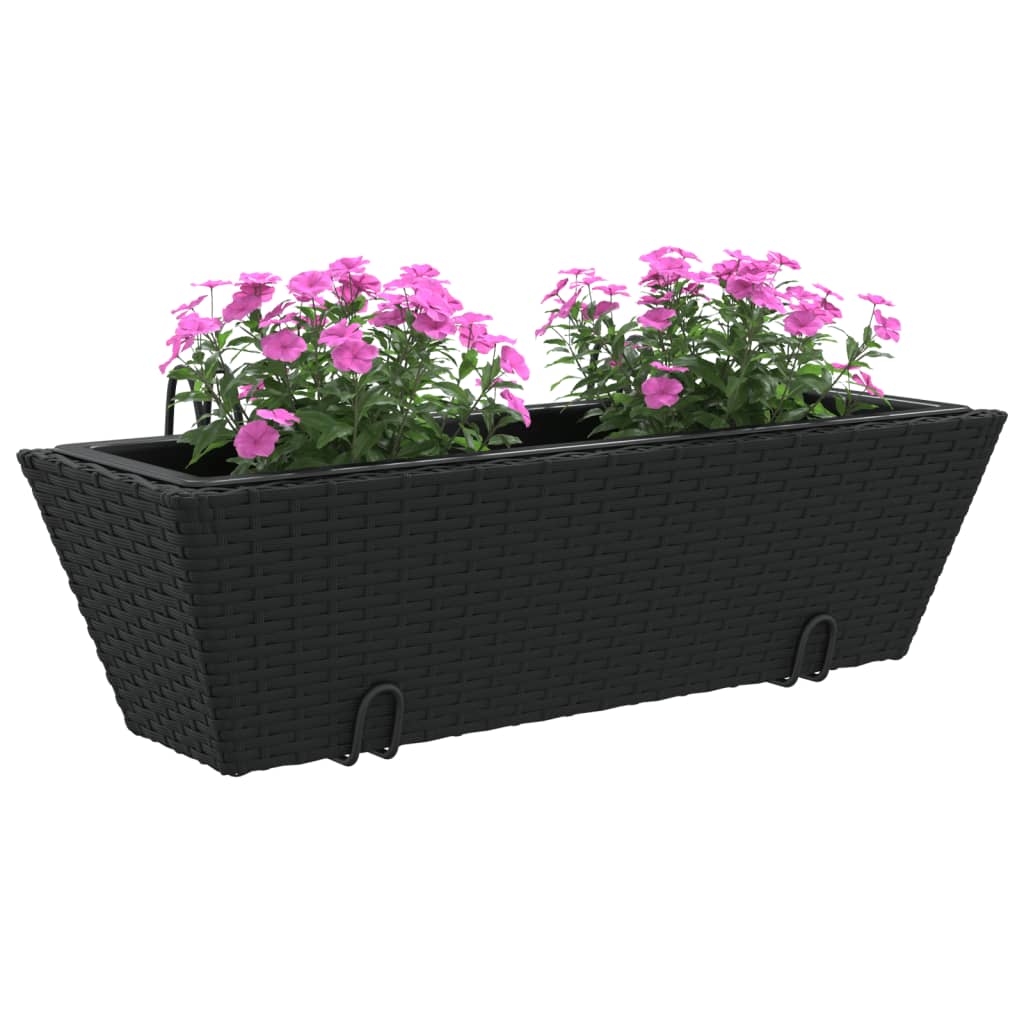 Plantenbakken 2 st met haken poly rattan zwart