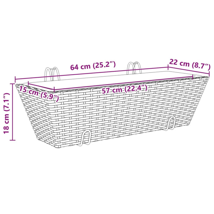 Plantenbakken 2 st met haken poly rattan zwart