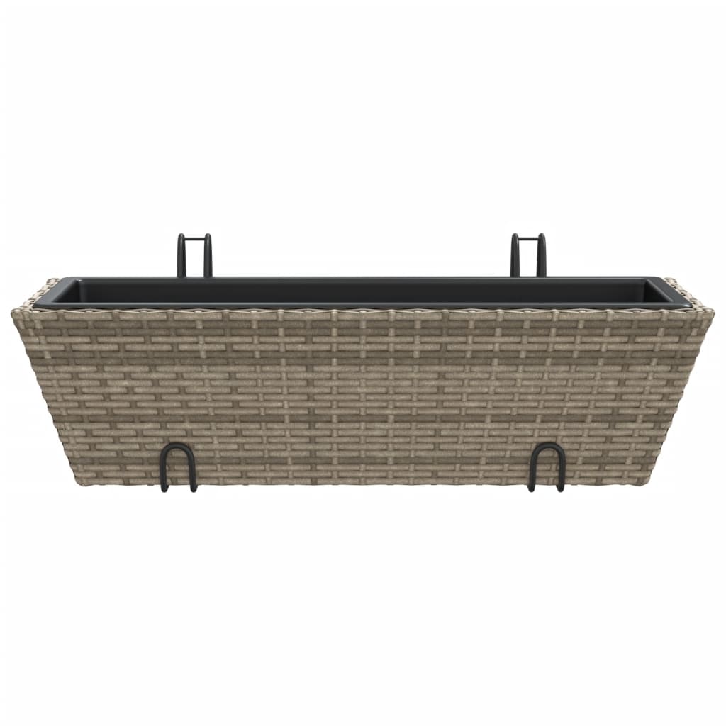 Plantenbakken 2 st met haken poly rattan grijs