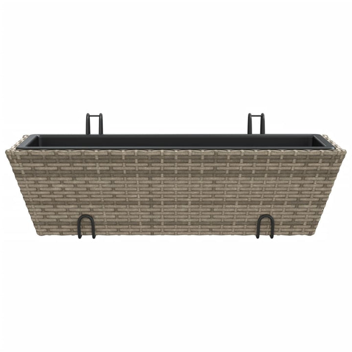 Plantenbakken 2 st met haken poly rattan grijs