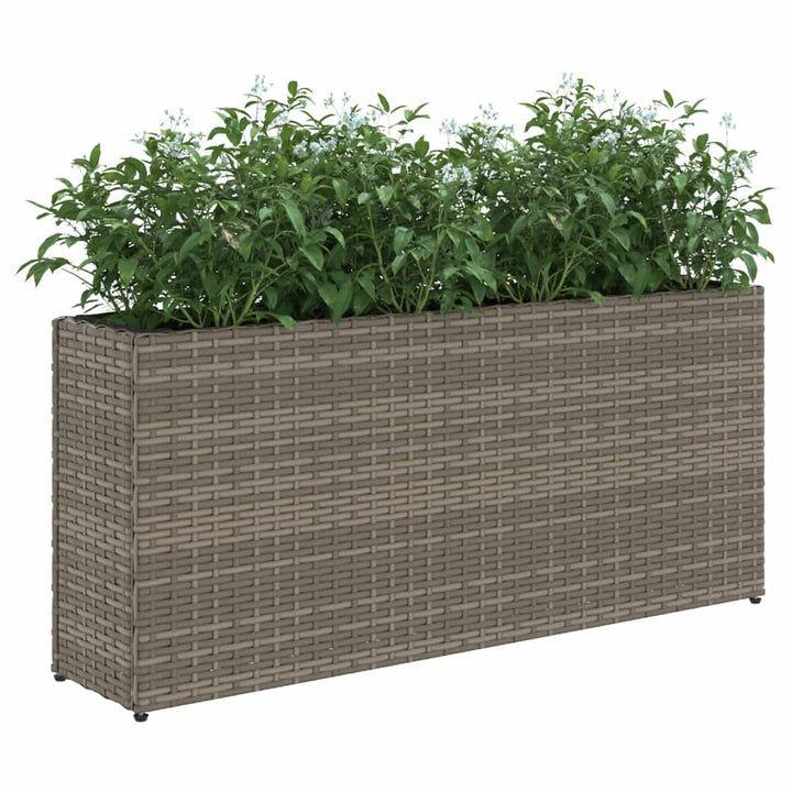 Plantenbak met 2 potten 90x20x40 cm poly rattan grijs